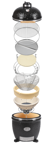 Exploding diagram showing component parts of Monolith Pro Series 1.0 ceramic grill